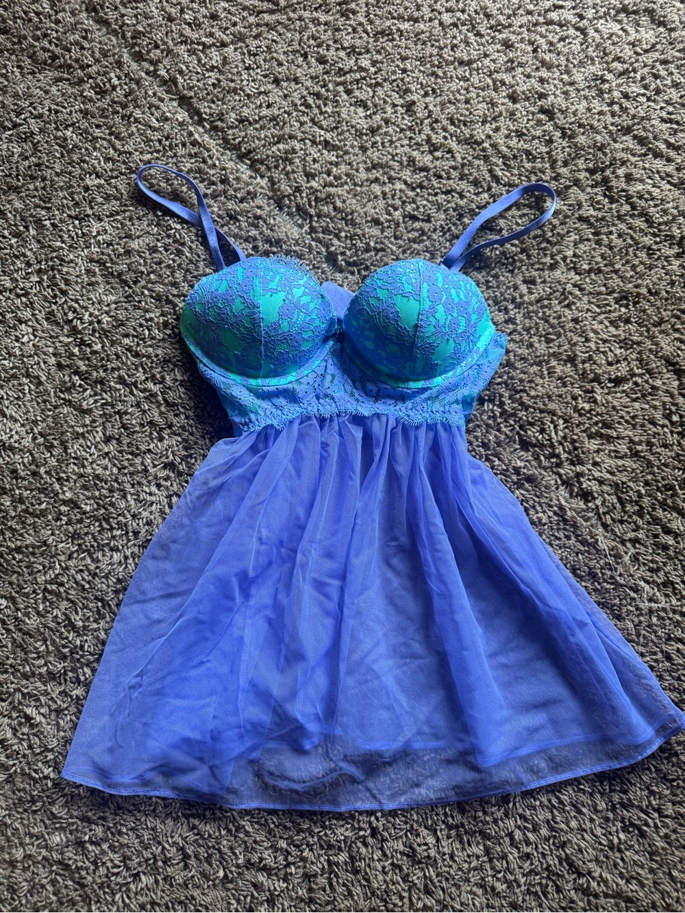 Victoria's Secret Blue & Teal Lace Babydoll Chemise